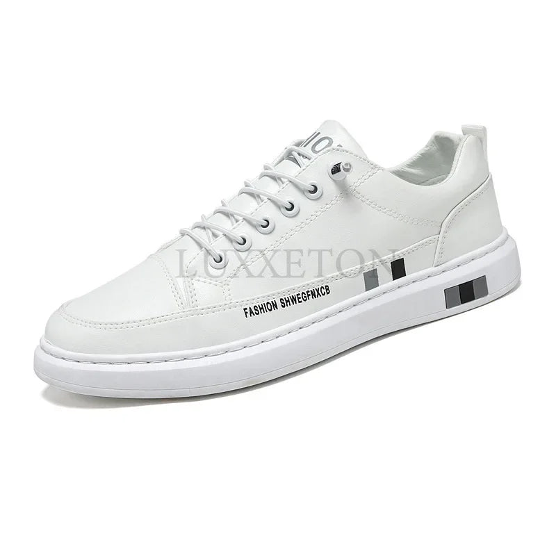 Tênis Masculino Casual de Couro - Branco, Estilo Esportivo e Impermeável para o Dia a Dia