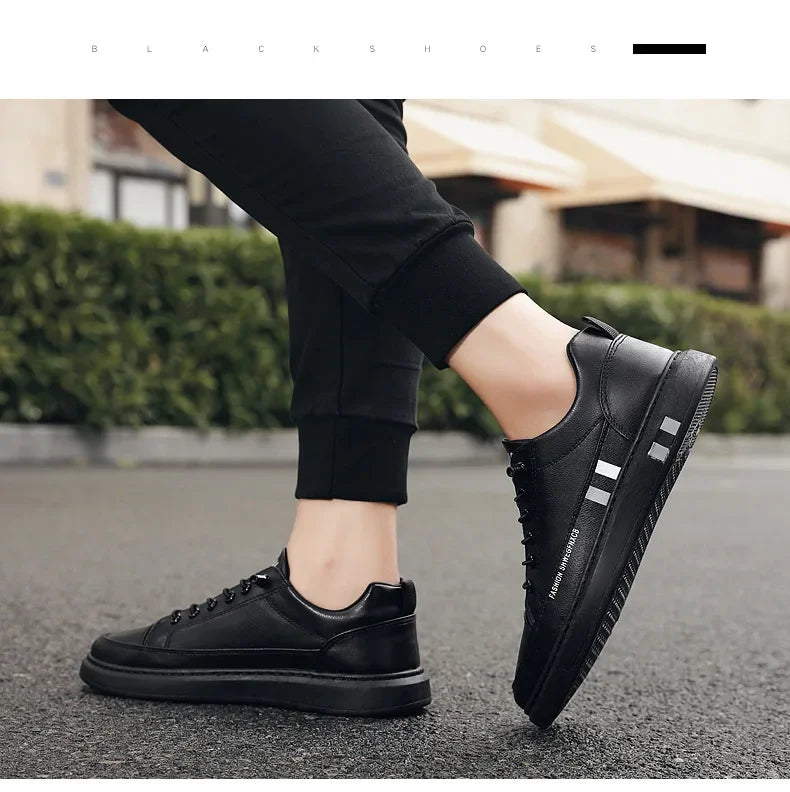 Tênis Masculino Casual de Couro - Branco, Estilo Esportivo e Impermeável para o Dia a Dia