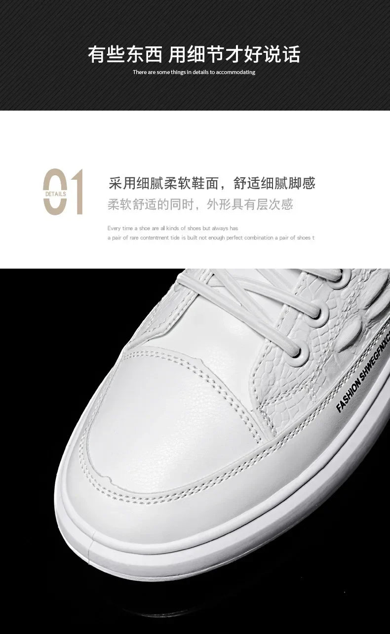 Tênis Masculino Casual de Couro - Branco, Estilo Esportivo e Impermeável para o Dia a Dia