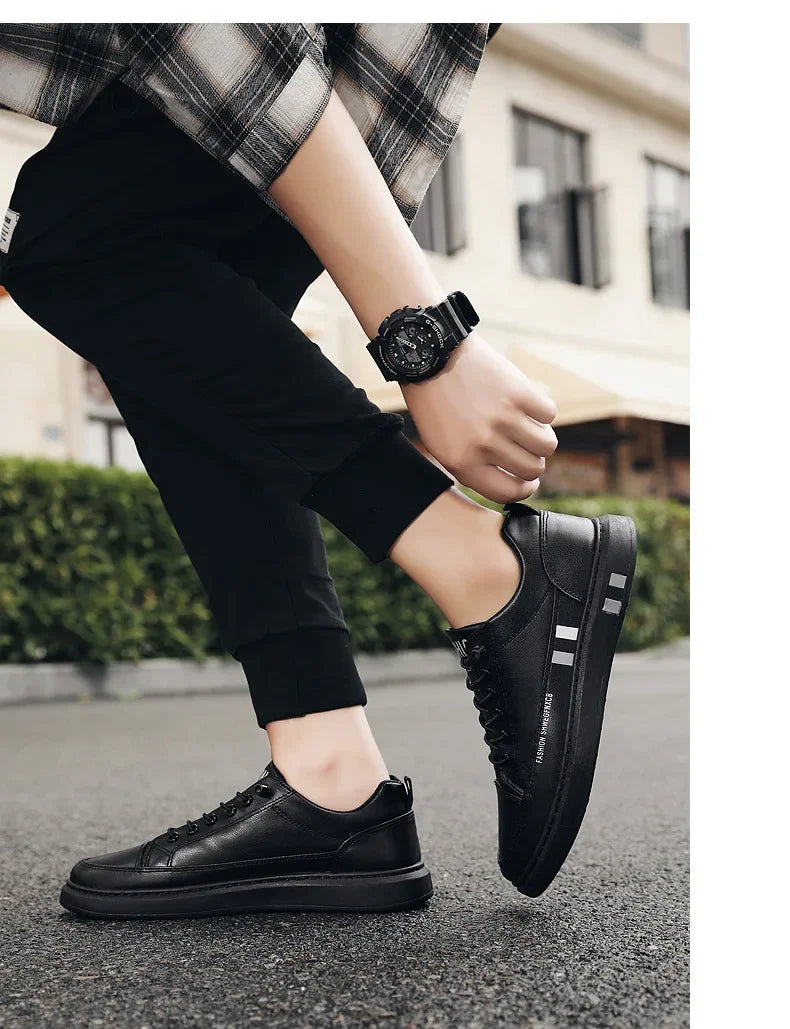 Tênis Masculino Casual de Couro - Branco, Estilo Esportivo e Impermeável para o Dia a Dia