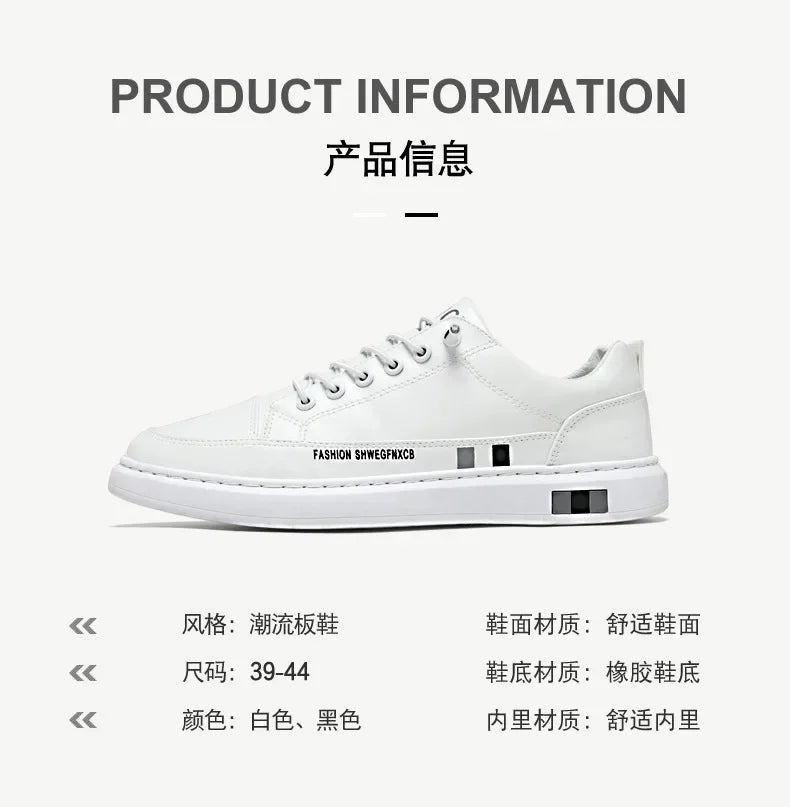 Tênis Masculino Casual de Couro - Branco, Estilo Esportivo e Impermeável para o Dia a Dia