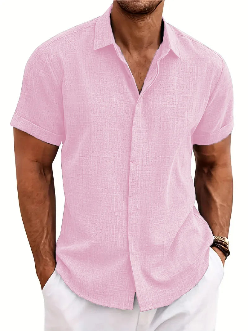 Camisa Masculina Casual de Algodão e Linho - Estilo Solto e Confortável para o Verão