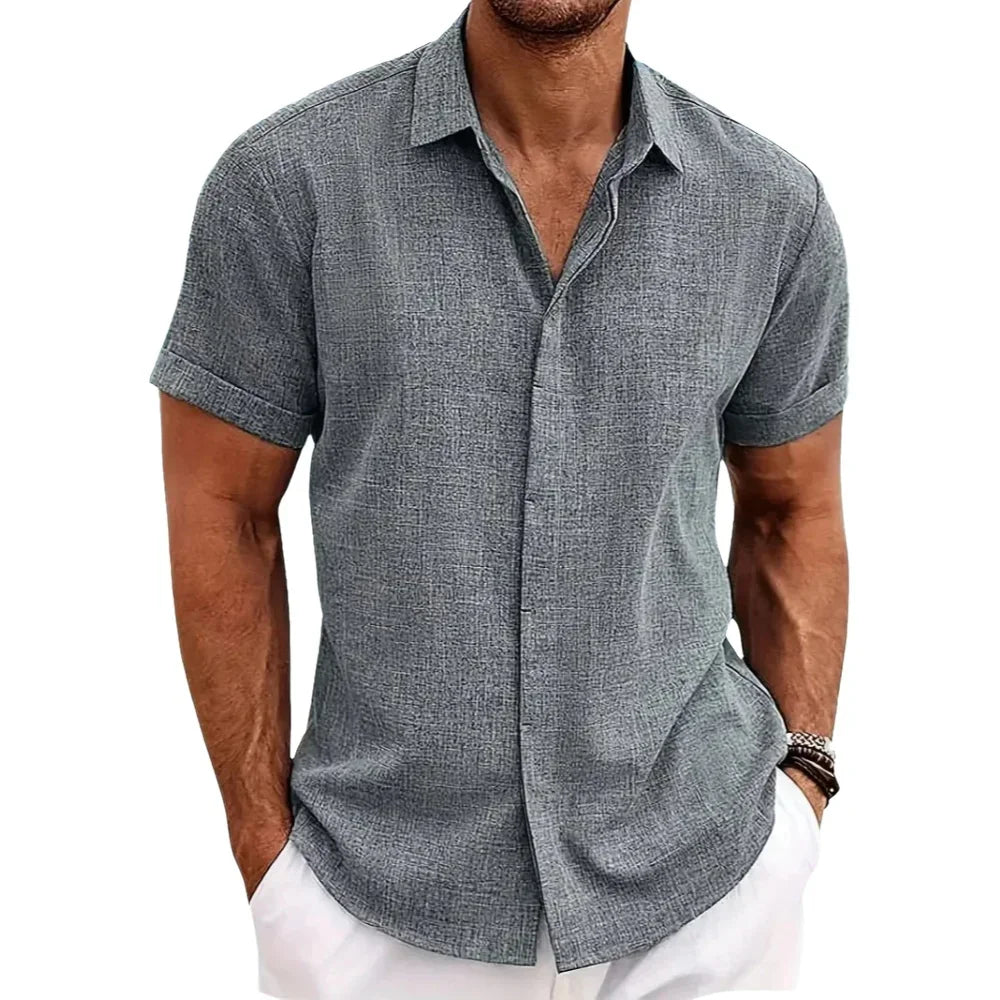 Camisa Masculina Casual de Algodão e Linho - Estilo Solto e Confortável para o Verão