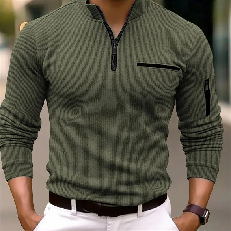 Polo Masculina Casual de Luxo com Listras - Estilo Retro e Conforto para o Dia a Dia