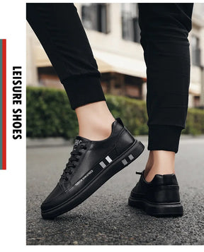 Tênis Masculino Casual de Couro - Branco, Estilo Esportivo e Impermeável para o Dia a Dia