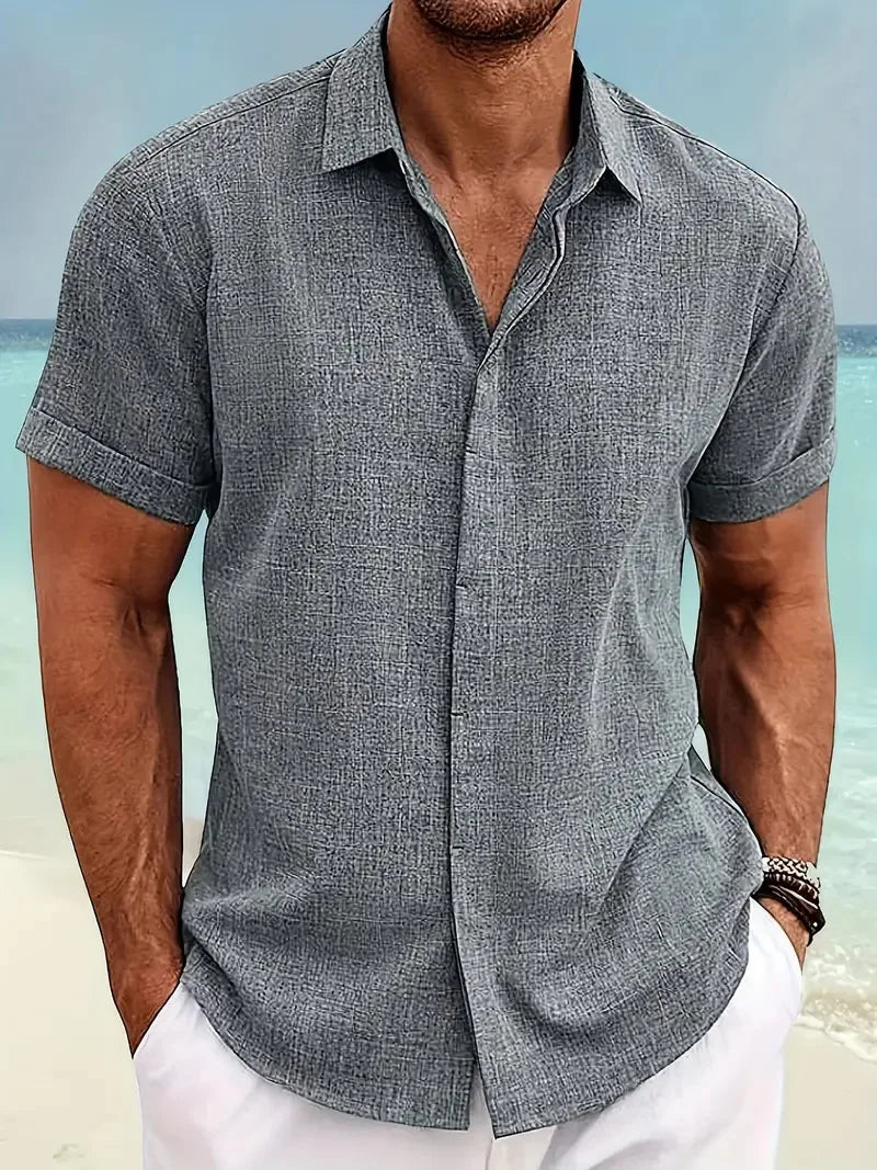 Camisa Masculina Casual de Algodão e Linho - Estilo Solto e Confortável para o Verão
