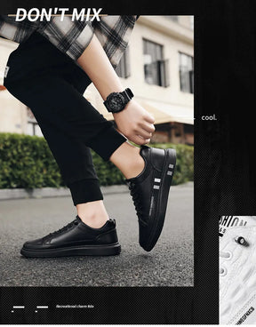Tênis Masculino Casual de Couro - Branco, Estilo Esportivo e Impermeável para o Dia a Dia
