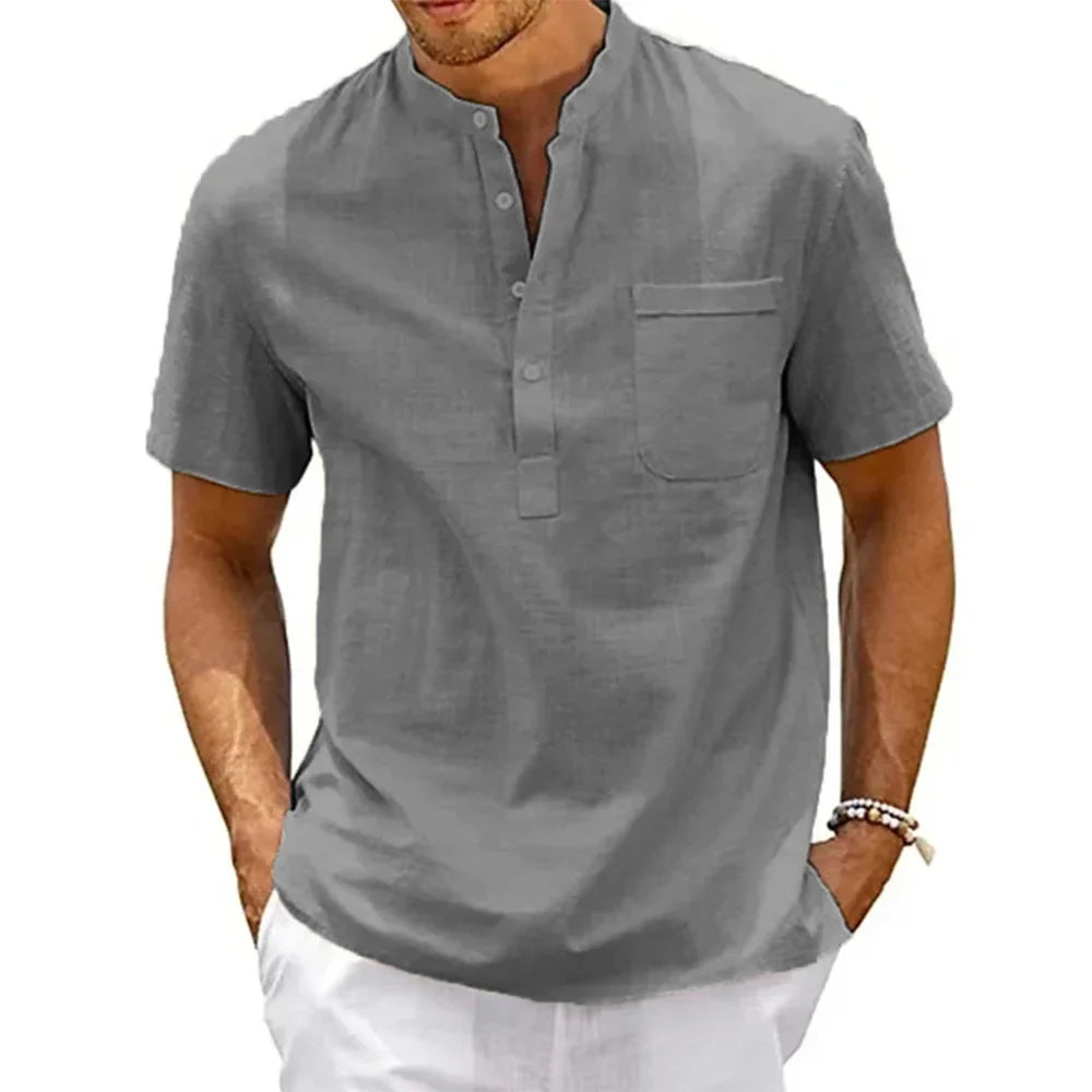Camisa Masculina Henley - Estilo Casual e Conforto para o Verão