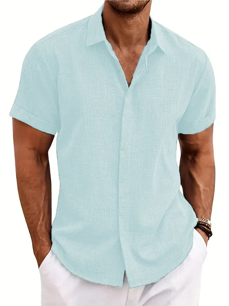 Camisa Masculina Casual de Algodão e Linho - Estilo Solto e Confortável para o Verão