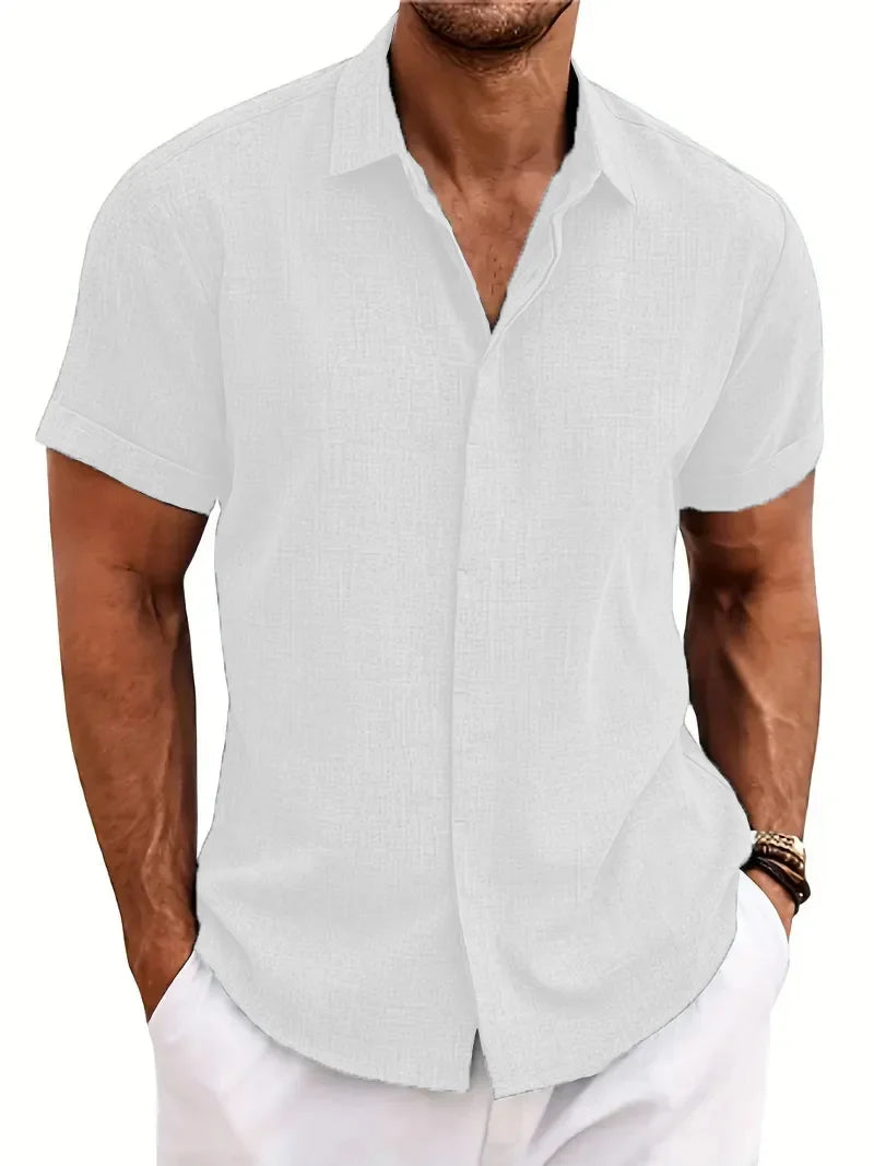 Camisa Masculina Casual de Algodão e Linho - Estilo Solto e Confortável para o Verão
