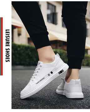 Tênis Masculino Casual de Couro - Branco, Estilo Esportivo e Impermeável para o Dia a Dia