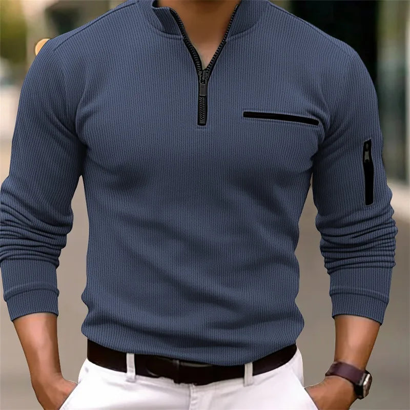 Polo Masculina Casual de Luxo com Listras - Estilo Retro e Conforto para o Dia a Dia