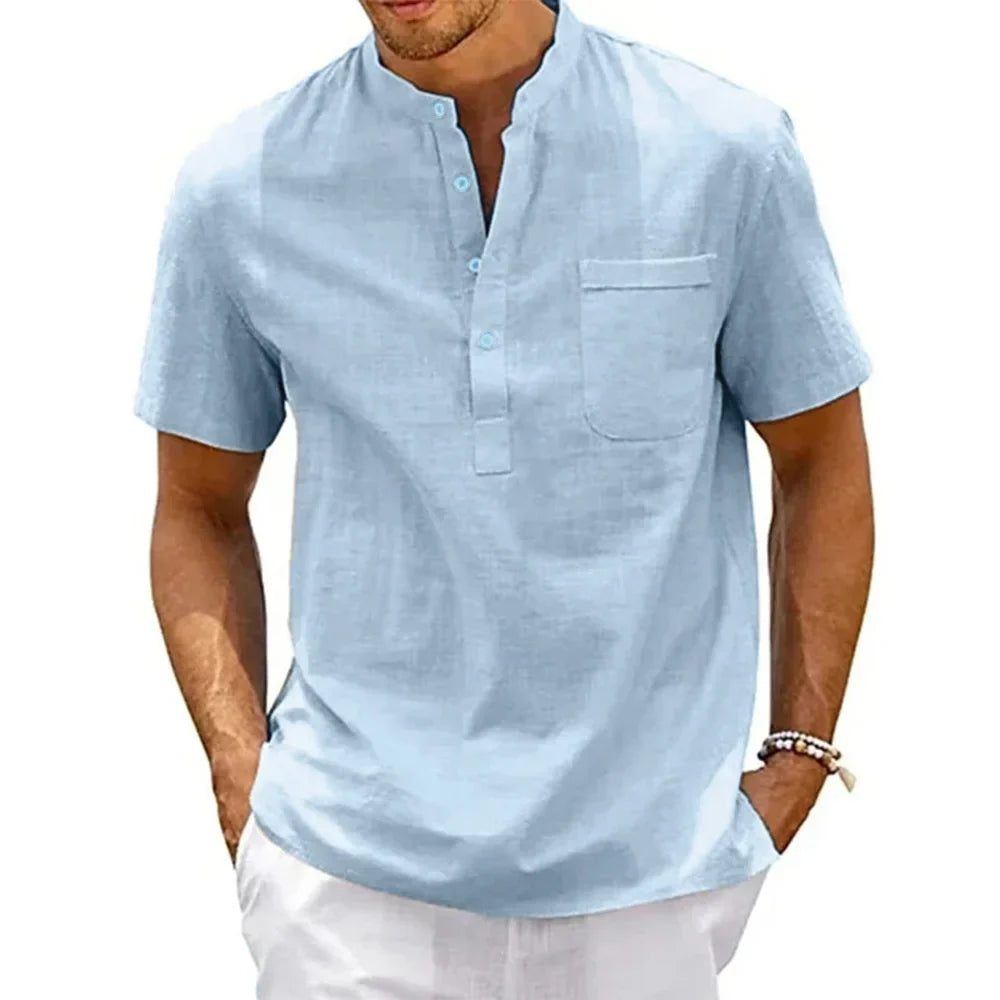 Camisa Masculina Henley - Estilo Casual e Conforto para o Verão
