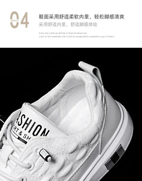 Tênis Masculino Casual de Couro - Branco, Estilo Esportivo e Impermeável para o Dia a Dia