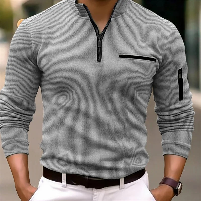 Polo Masculina Casual de Luxo com Listras - Estilo Retro e Conforto para o Dia a Dia