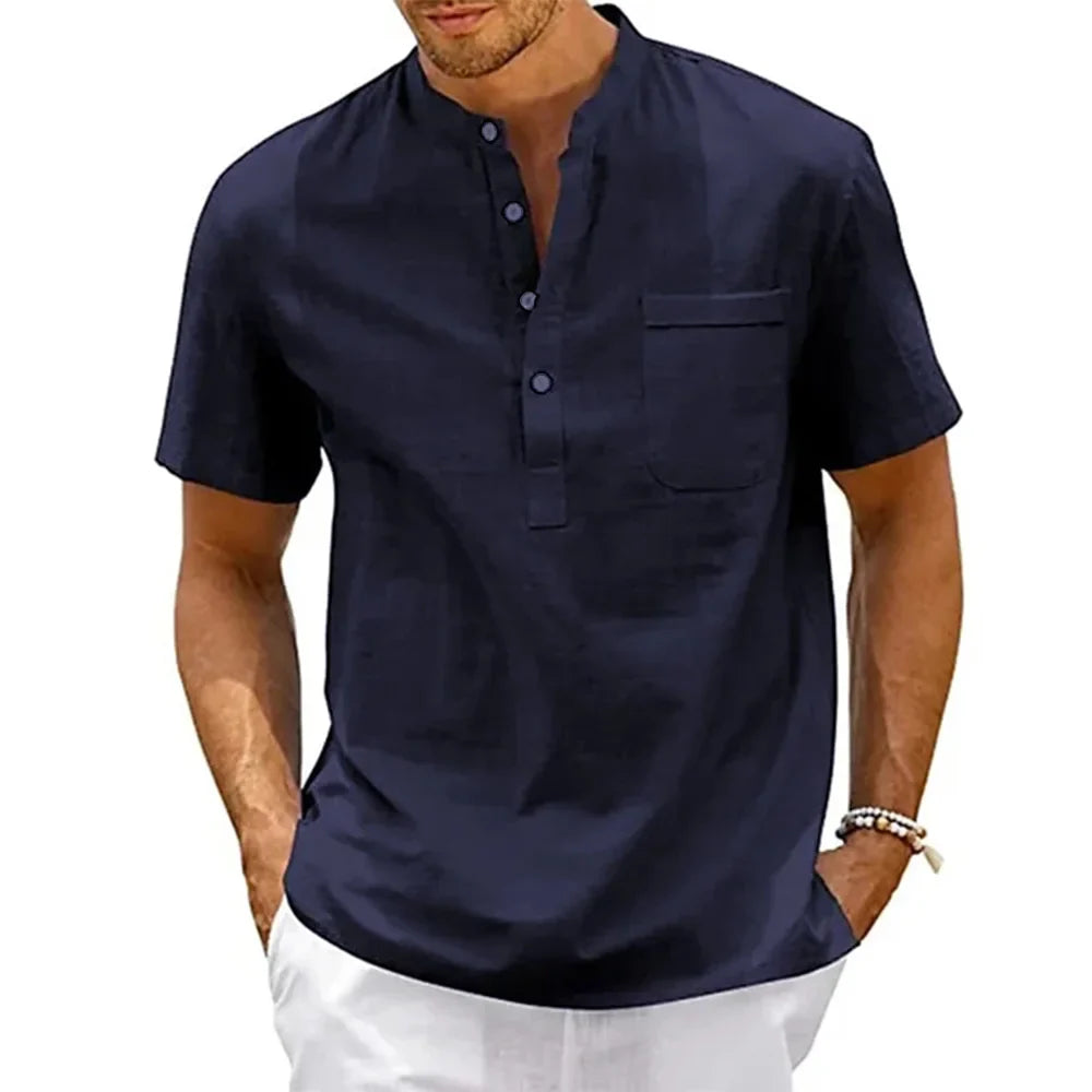 Camisa Masculina Henley - Estilo Casual e Conforto para o Verão
