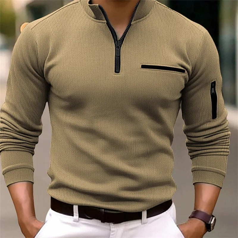 Polo Masculina Casual de Luxo com Listras - Estilo Retro e Conforto para o Dia a Dia