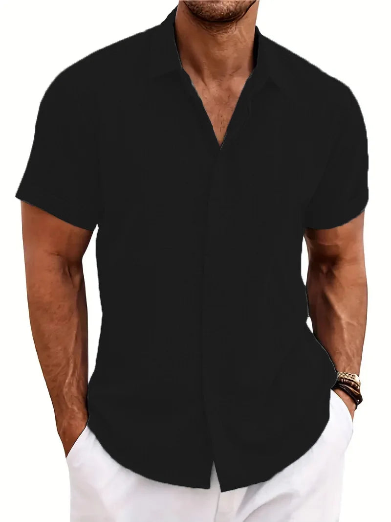 Camisa Masculina Casual de Algodão e Linho - Estilo Solto e Confortável para o Verão