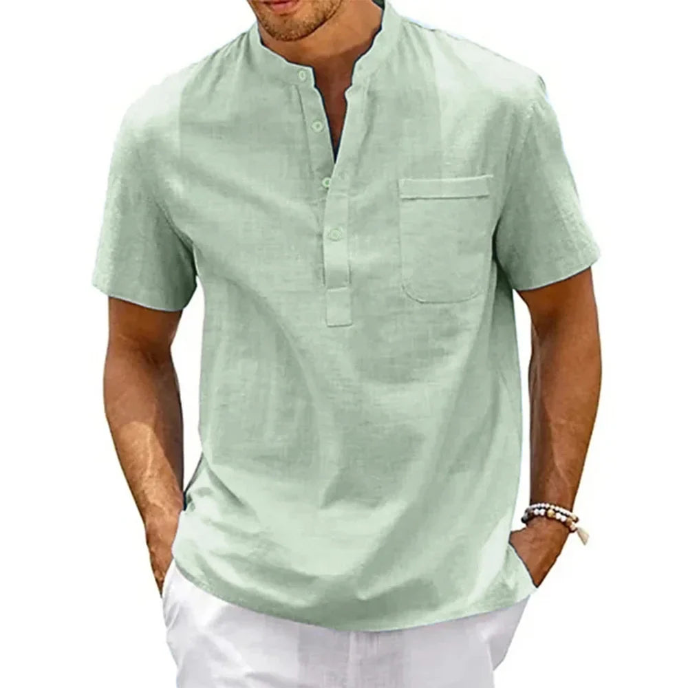 Camisa Masculina Henley - Estilo Casual e Conforto para o Verão