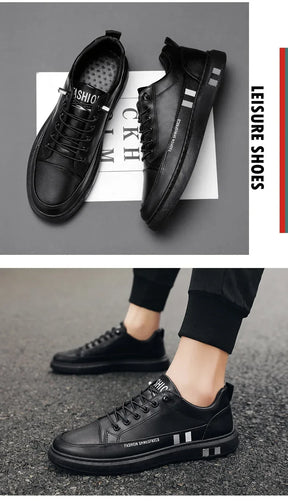 Tênis Masculino Casual de Couro - Branco, Estilo Esportivo e Impermeável para o Dia a Dia