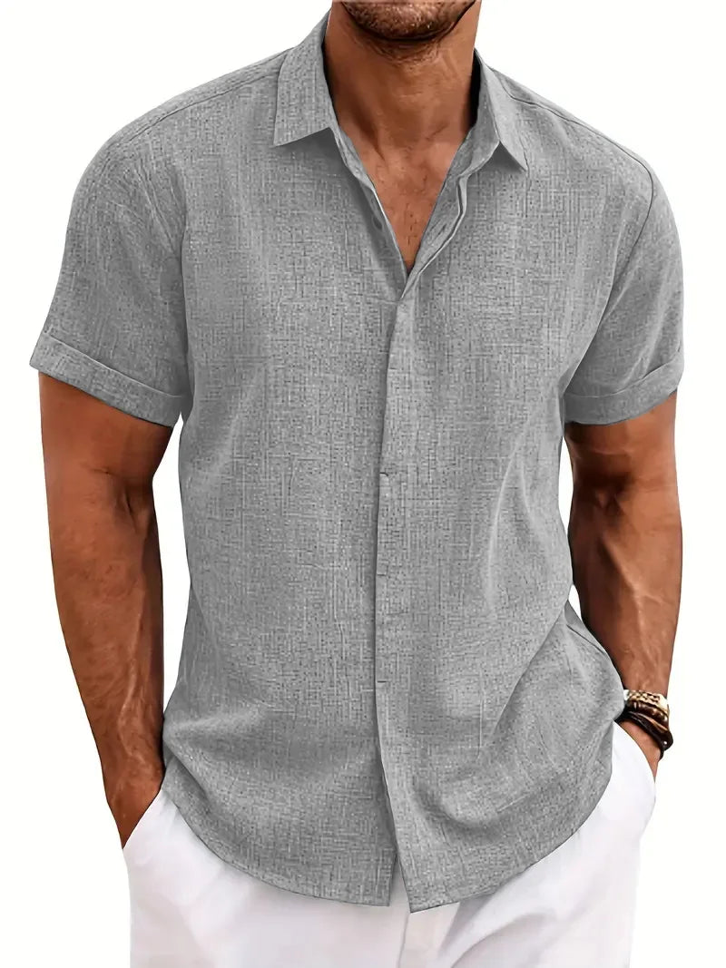 Camisa Masculina Casual de Algodão e Linho - Estilo Solto e Confortável para o Verão